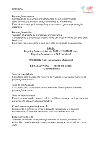 Conceitos de Demografia - Resumo! - Imagem 2